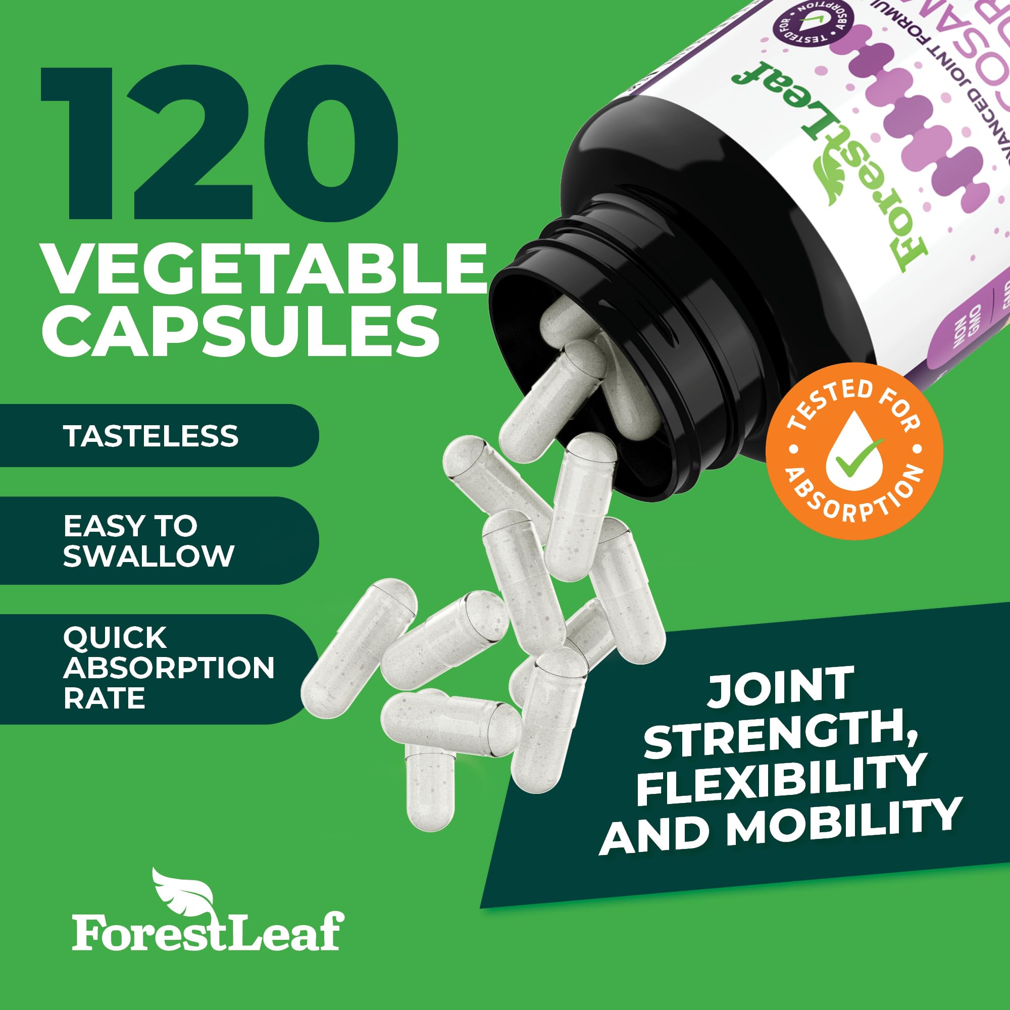Foto 3 pulgar | Suplemento Forestleaf Con Glucosamina Y Condroitina Msm 120 Cápsulas - Venta Internacional.