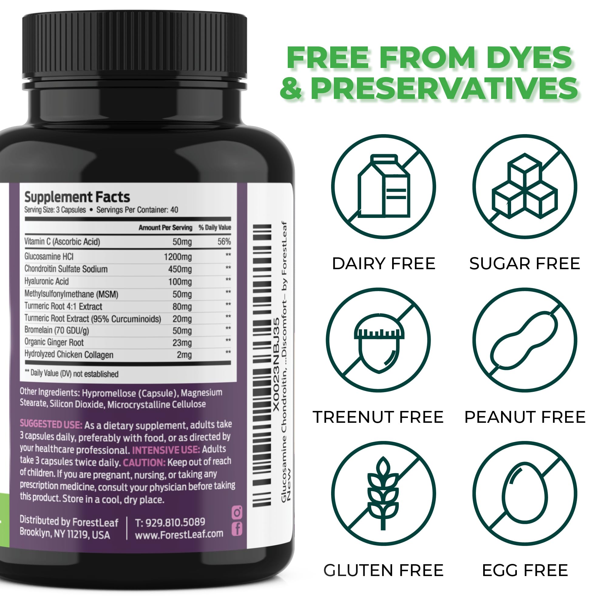 Foto 4 pulgar | Suplemento Forestleaf Con Glucosamina Y Condroitina Msm 120 Cápsulas - Venta Internacional.