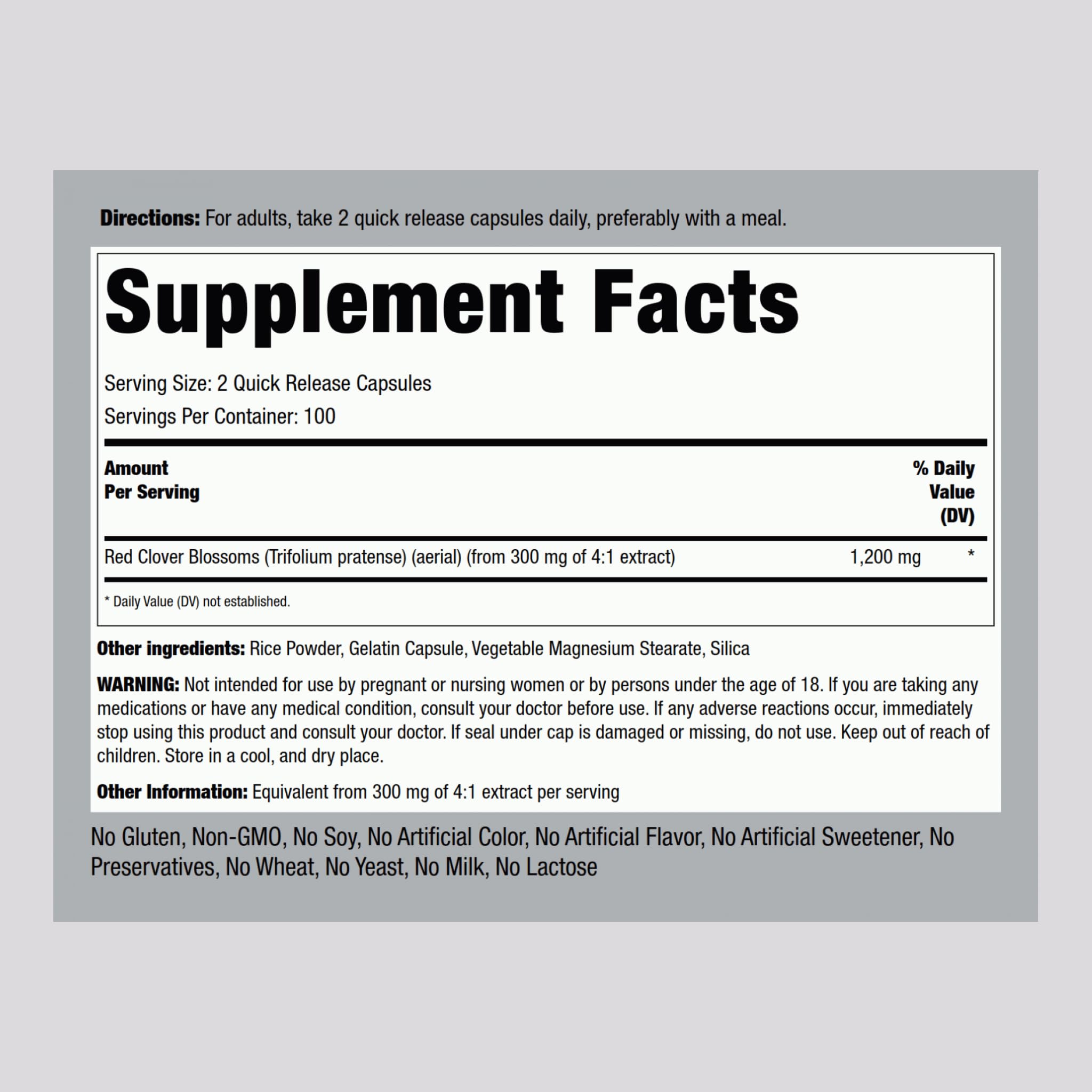 Foto 3 pulgar | Suplemento Piping Rock Red Clover 1200 Mg 200 Cápsulas - Venta Internacional.