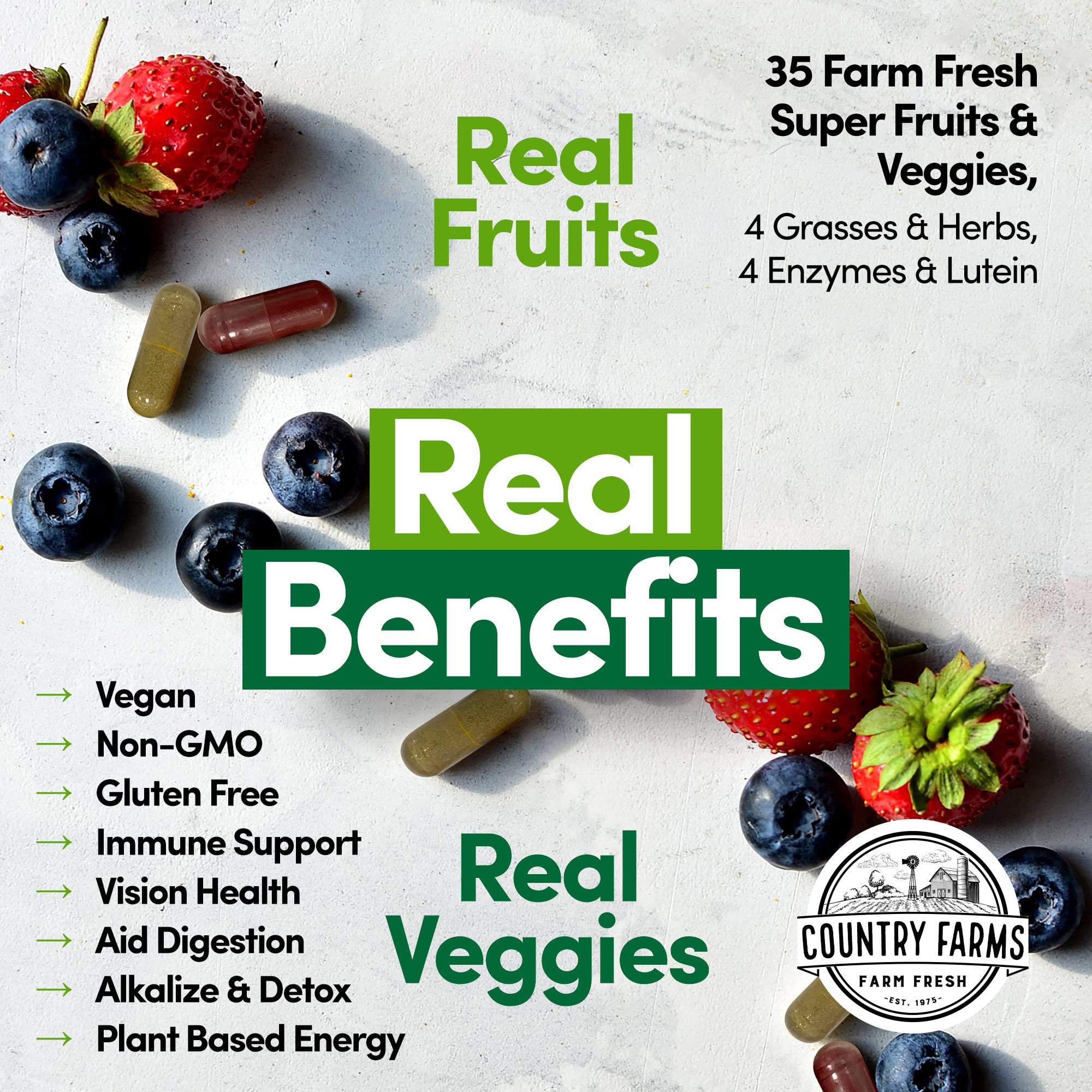 Foto 5 pulgar | Suplemento Country Farms Super Frutas Y Verduras X60 - Venta Internacional.