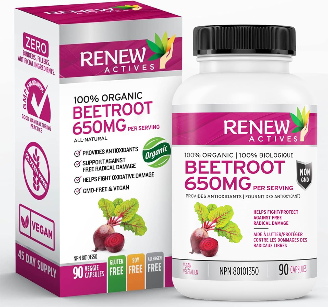 Suplemento Renew Actives Remolacha Orgánica 1300 Mg 90 Cápsulas - Venta Internacional.