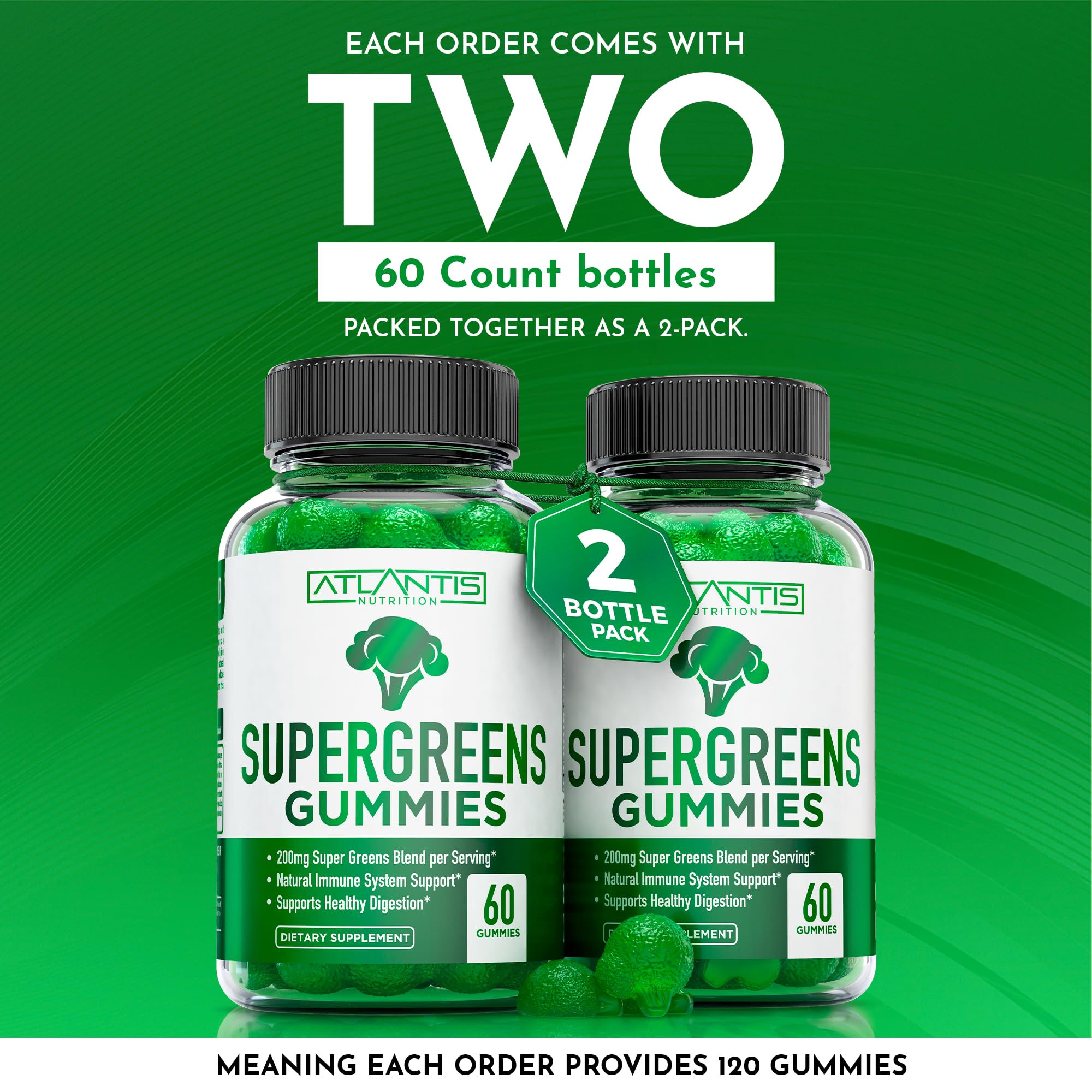 Foto 3 pulgar | Gomitas Supergreens Atlantis Nutrition, Paquete De 2, 120 Gomitas - Venta Internacional.
