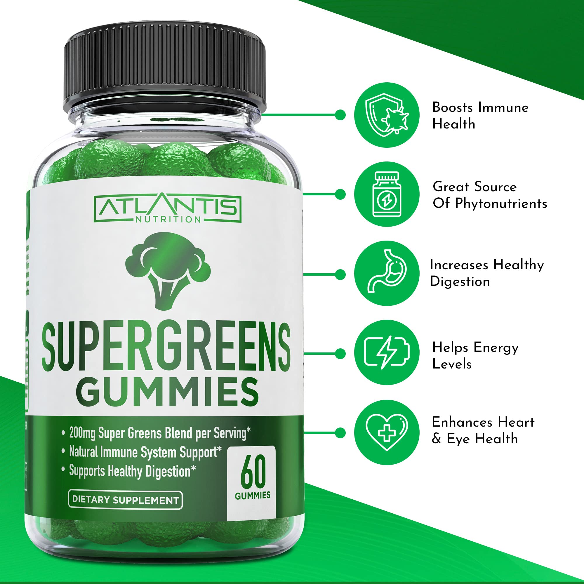 Foto 4 pulgar | Gomitas Supergreens Atlantis Nutrition, Paquete De 2, 120 Gomitas - Venta Internacional.