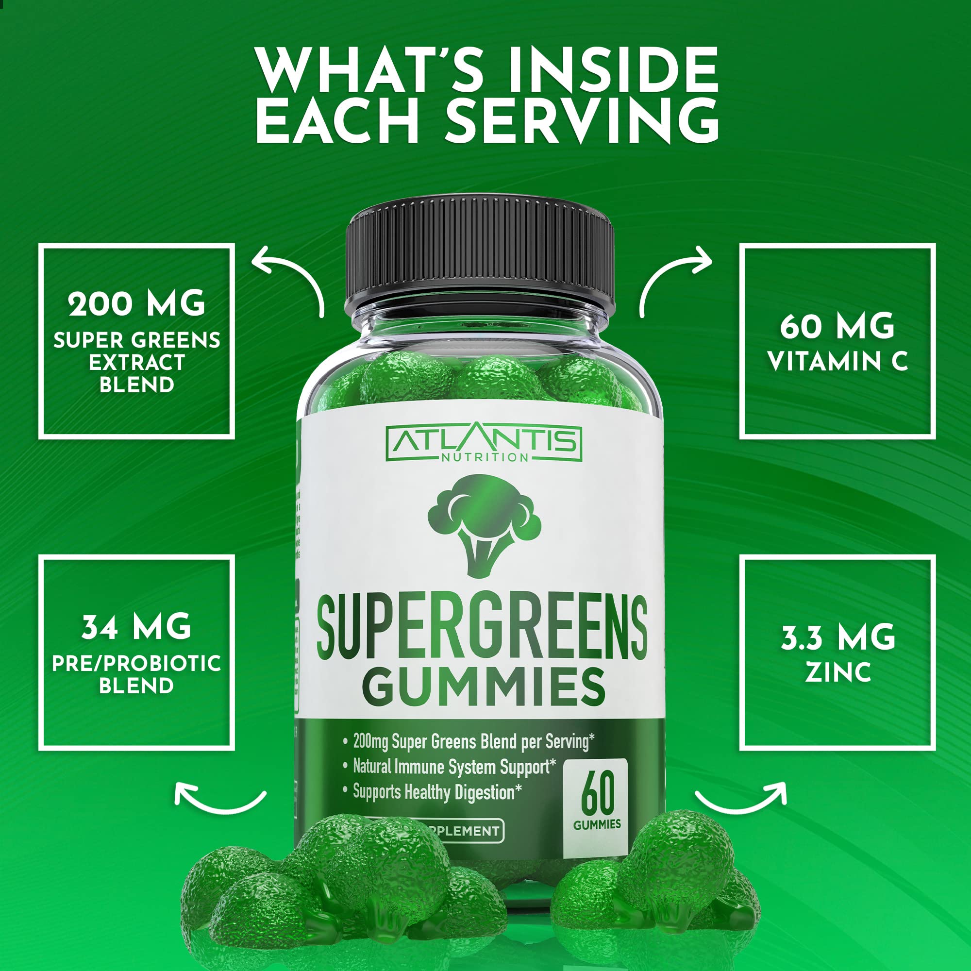 Foto 6 pulgar | Gomitas Supergreens Atlantis Nutrition, Paquete De 2, 120 Gomitas - Venta Internacional.