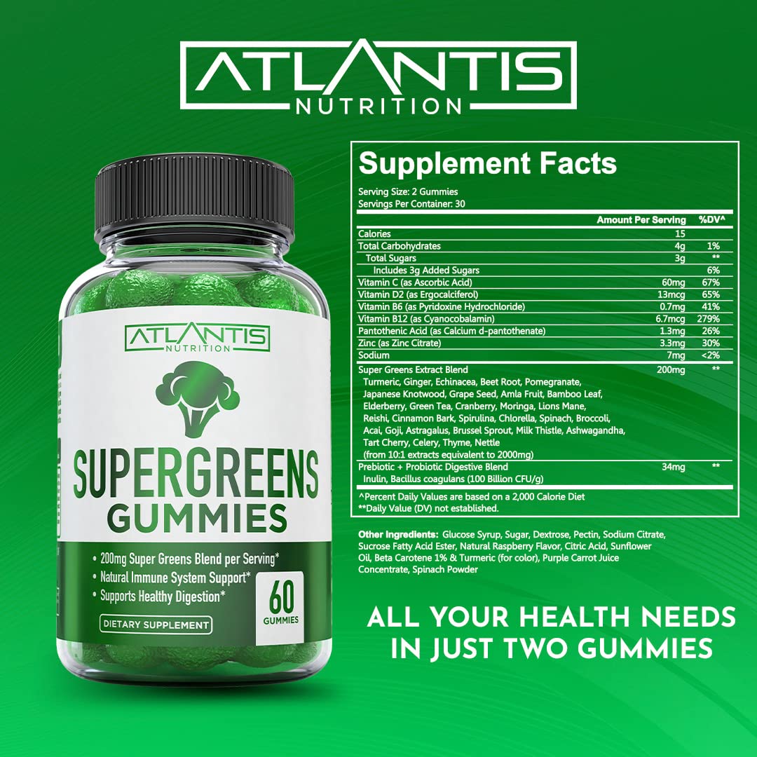 Foto 7 pulgar | Gomitas Supergreens Atlantis Nutrition, Paquete De 2, 120 Gomitas - Venta Internacional.