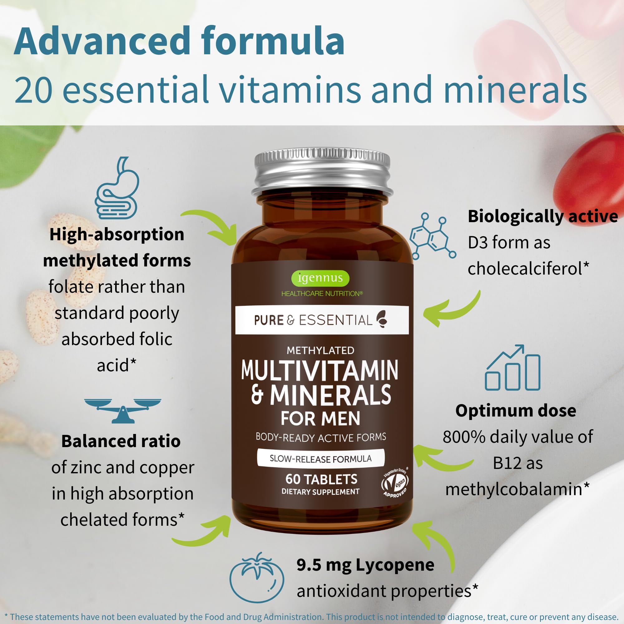 Foto 4 pulgar | Multivitamínico Metilado Para Hombres Supplement Igennus 60 Comprimidos - Venta Internacional.