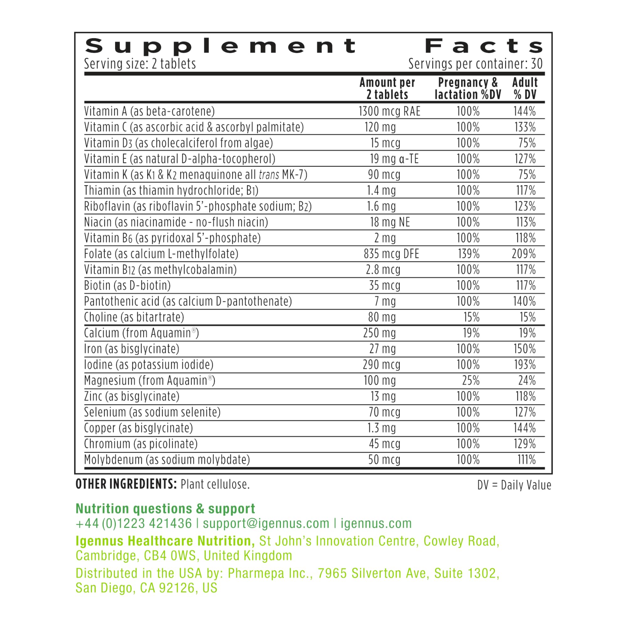 Foto 7 pulgar | Multivitamínico Prenatal Igennus Metilado Para Mujeres 60 Comprimidos - Venta Internacional.
