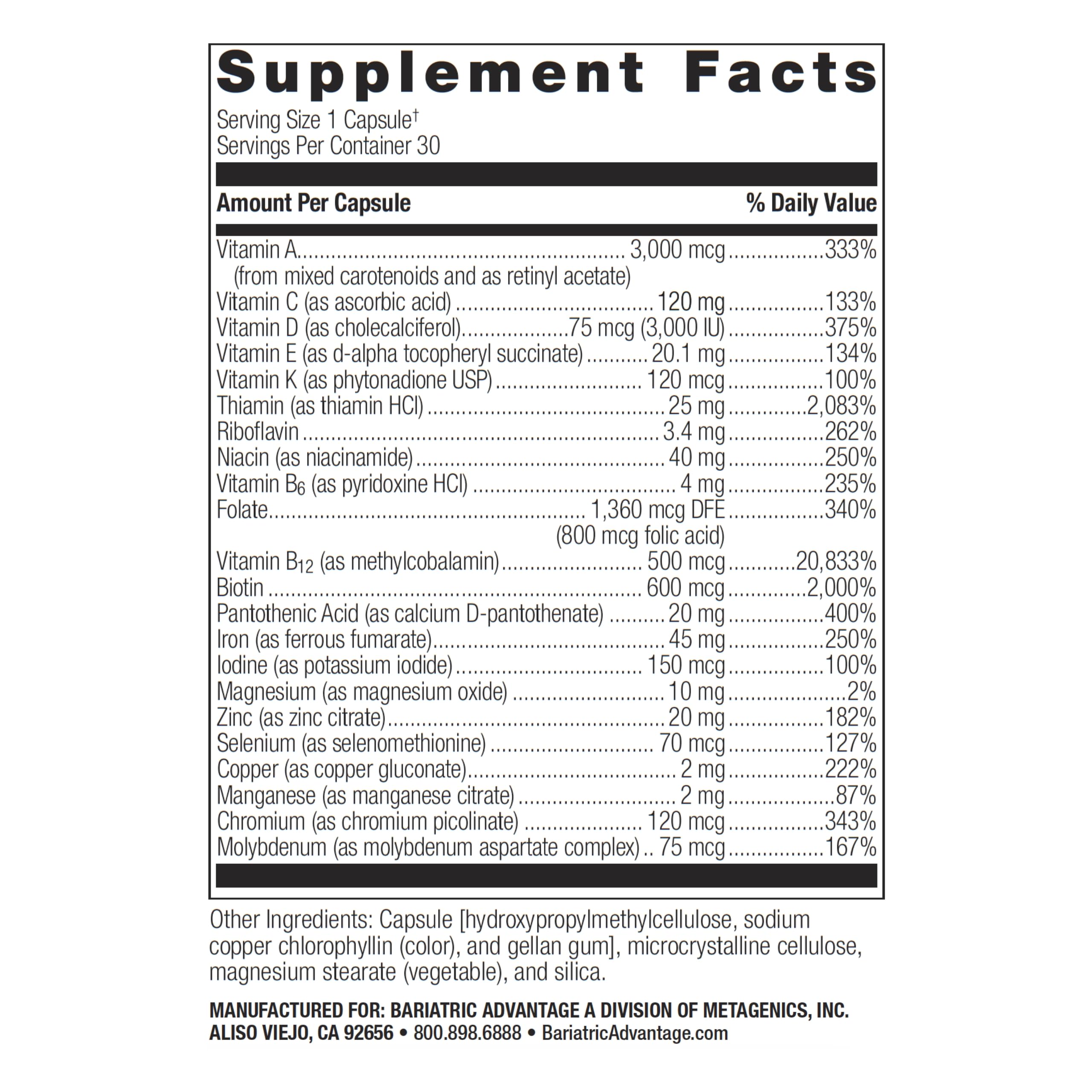 Foto 2 | Multivitamínico Diario Bariatric Advantage Ultra Solo Con Hierro - Venta Internacional.