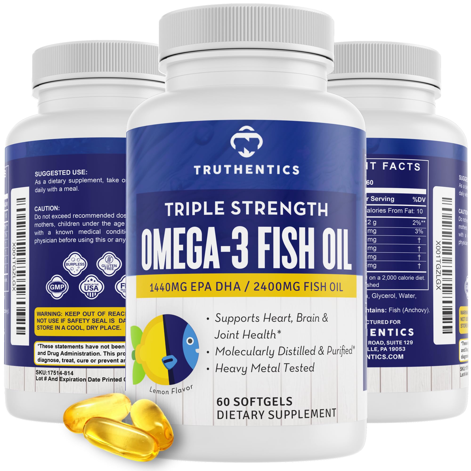 Foto 2 pulgar | Suplemento De Aceite De Pescado Truthentics Omega 3 2400 Mg 60 Cápsulas Blandas - Venta Internacional.