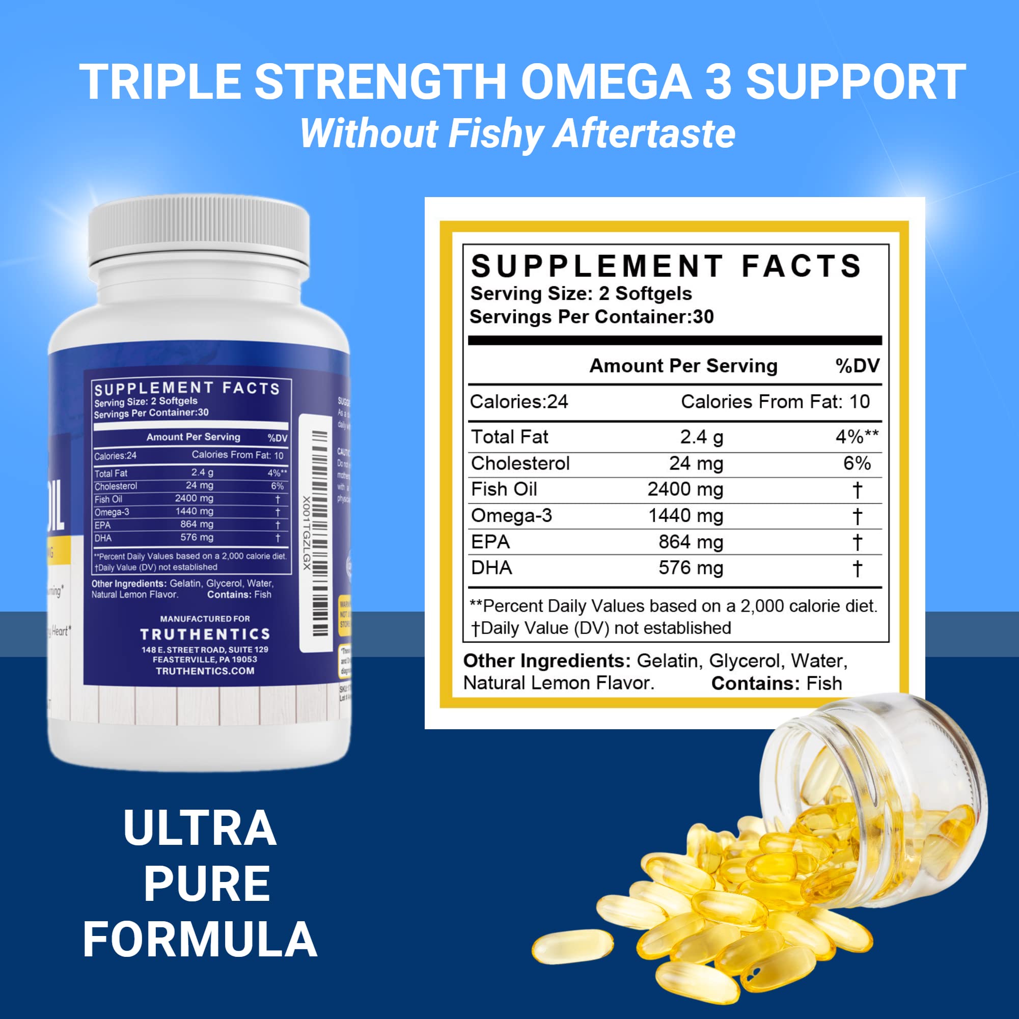 Foto 3 pulgar | Suplemento De Aceite De Pescado Truthentics Omega 3 2400 Mg 60 Cápsulas Blandas - Venta Internacional.