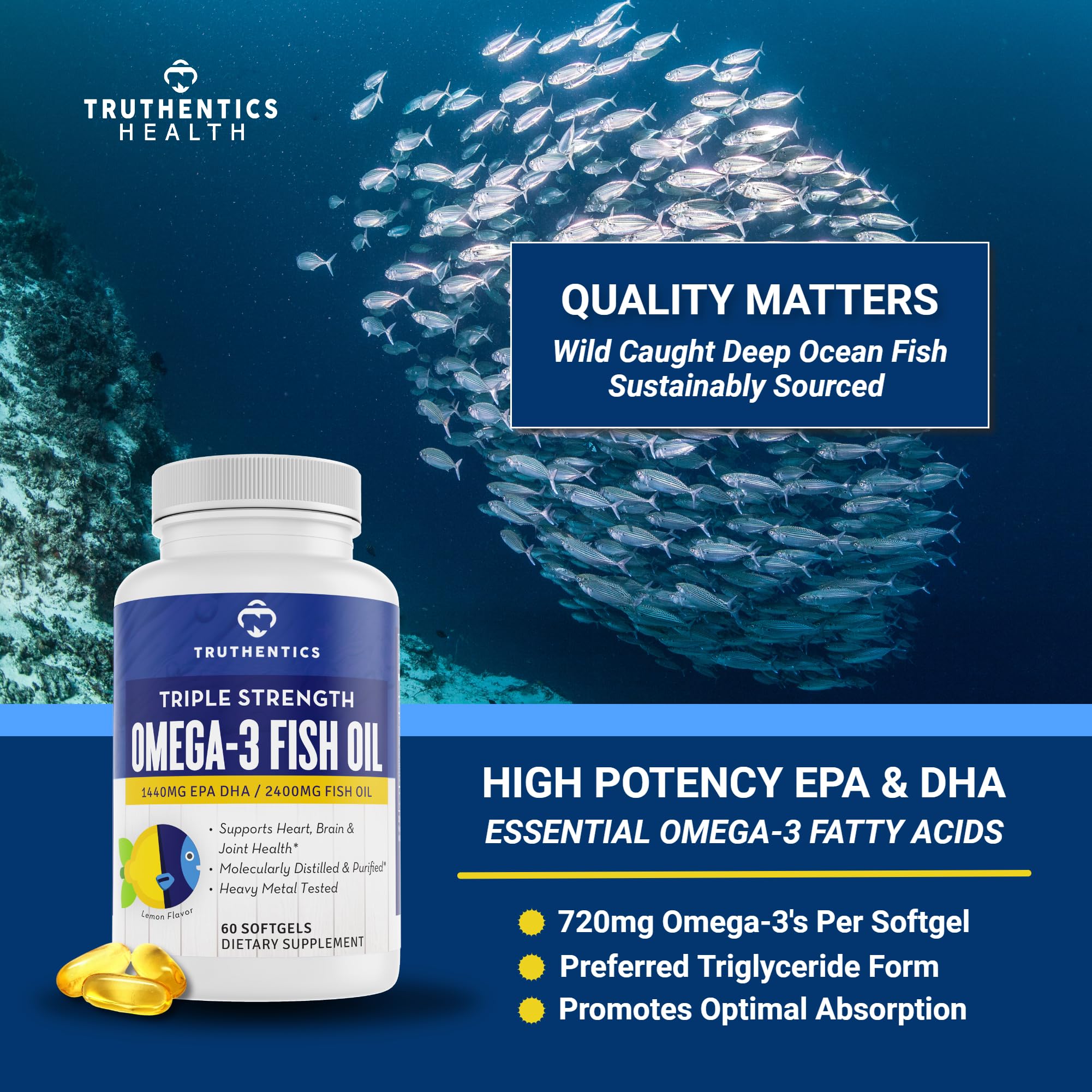 Foto 4 pulgar | Suplemento De Aceite De Pescado Truthentics Omega 3 2400 Mg 60 Cápsulas Blandas - Venta Internacional.