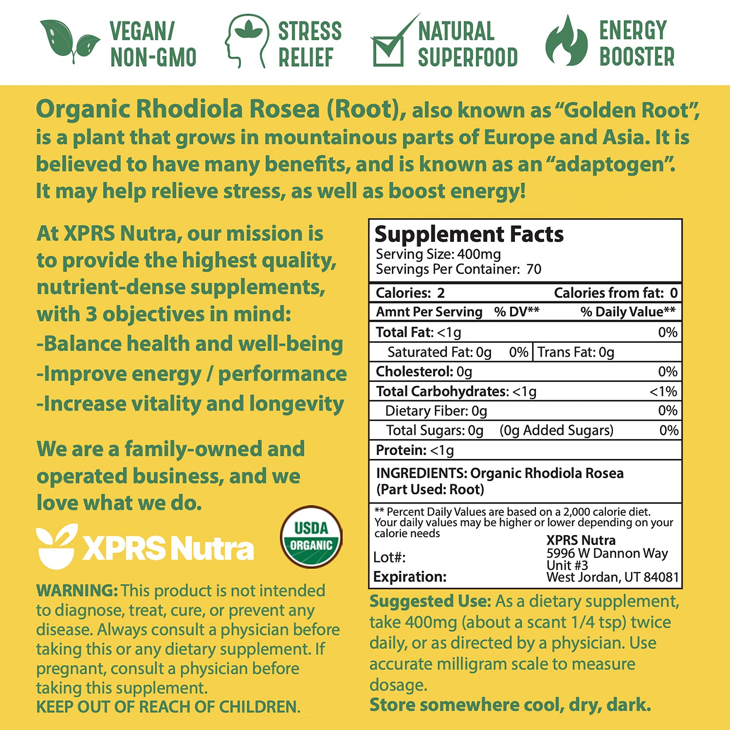 Foto 8 pulgar | Suplemento Xprs Nutra Organic Rhodiola Rosea En Polvo 30 Ml - Venta Internacional.