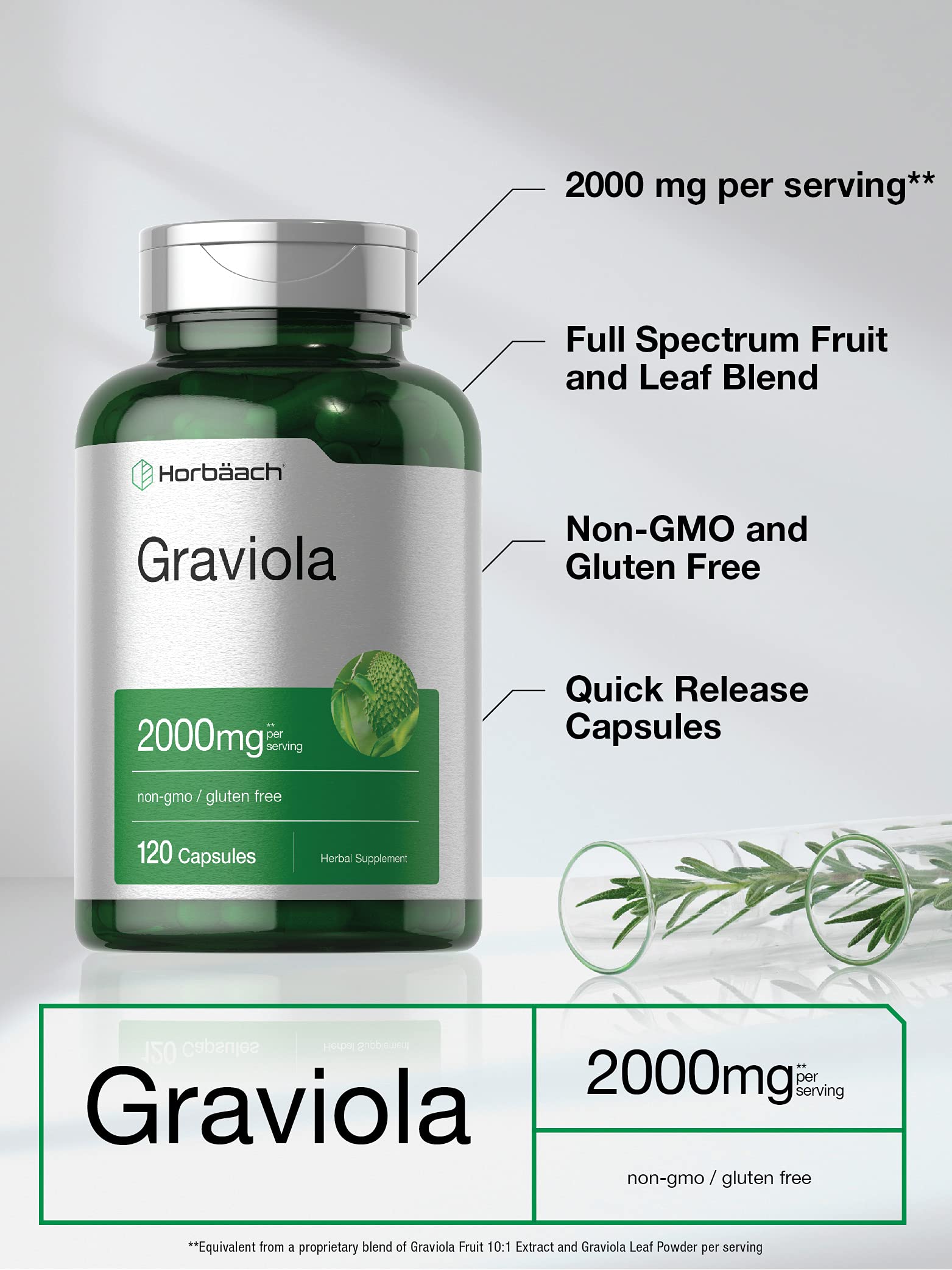 Foto 4 pulgar | Suplemento De Extracto De Graviola Horbäach 2000 Mg 120 Cápsulas - Venta Internacional.