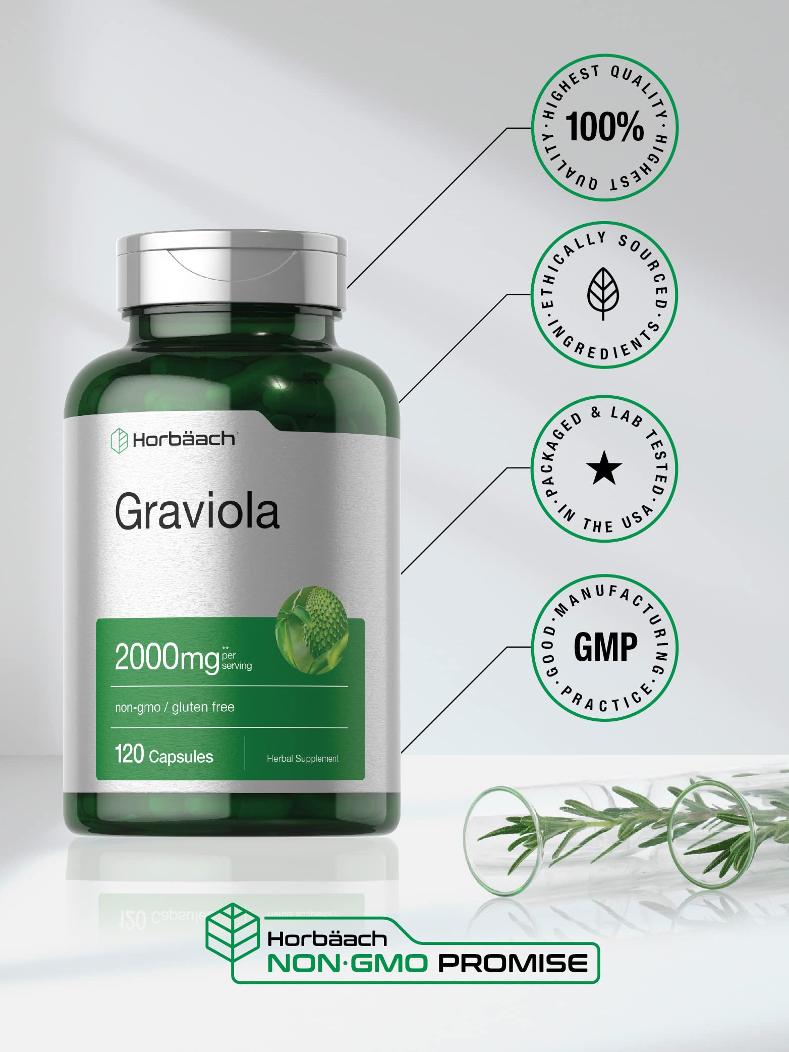 Foto 6 pulgar | Suplemento De Extracto De Graviola Horbäach 2000 Mg 120 Cápsulas - Venta Internacional.