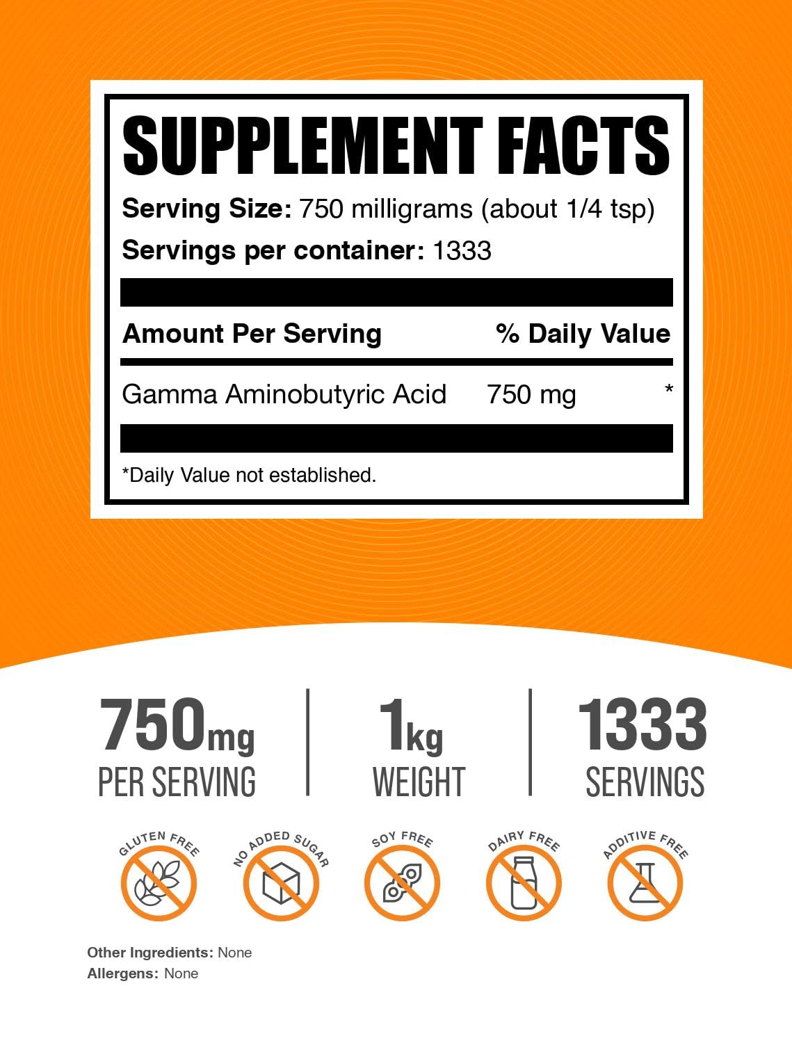 Foto 3 pulgar | Suplemento De Gaba Bulksupplements.com Gaba 750 Mg 1 Kg - Venta Internacional.