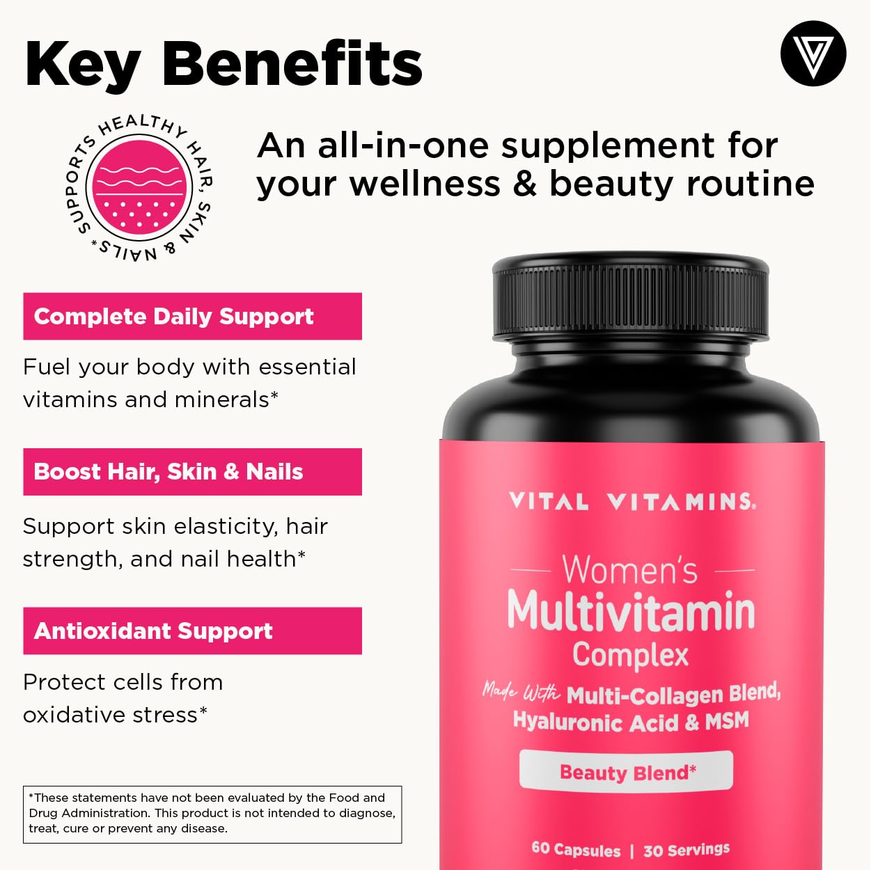 Foto 5 pulgar | Multivitamínico Vital Vitamins Para Mujer Con Multicolágeno 60 Cápsulas - Venta Internacional.