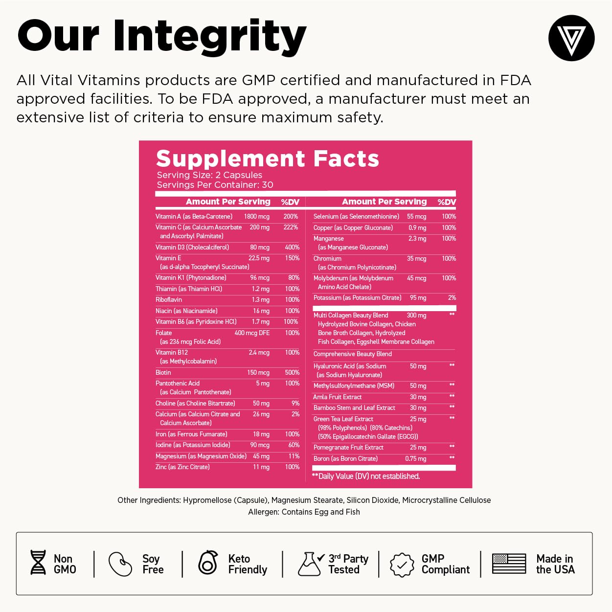 Foto 7 | Multivitamínico Vital Vitamins Para Mujer Con Multicolágeno 60 Cápsulas - Venta Internacional.