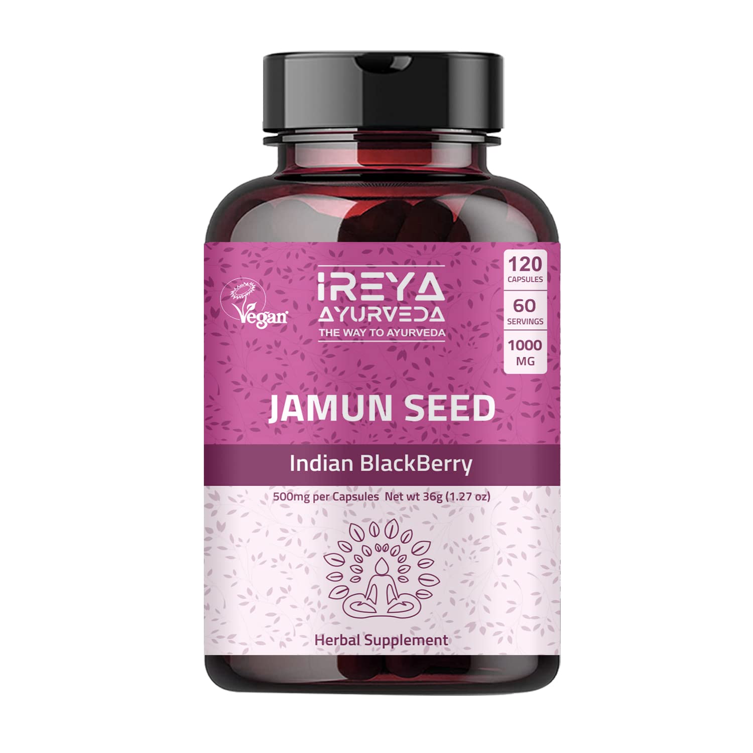 Foto 2 pulgar | Suplemento Ireya Ayurveda Jamun Seed 1000 Mg (120 Cápsulas) - Venta Internacional.