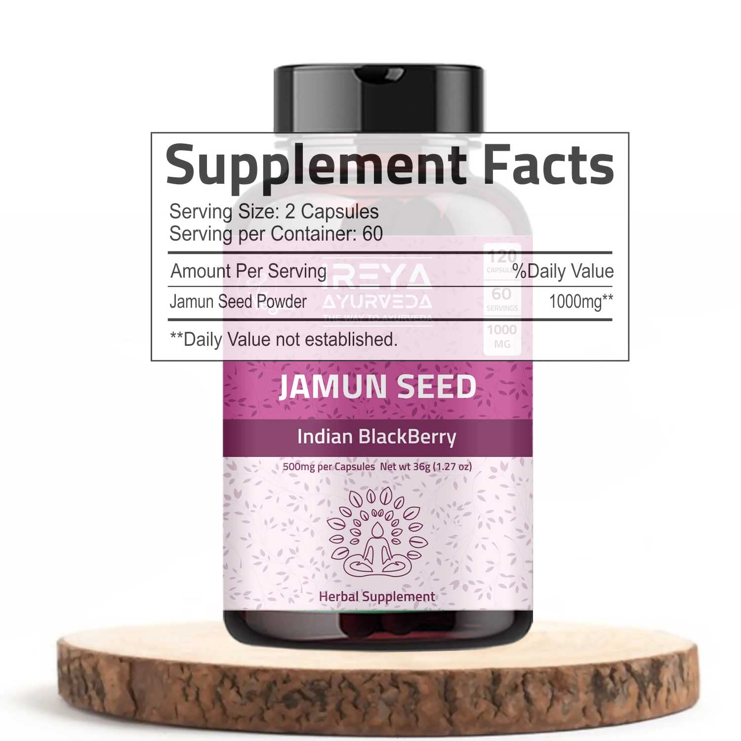 Foto 5 pulgar | Suplemento Ireya Ayurveda Jamun Seed 1000 Mg (120 Cápsulas) - Venta Internacional.