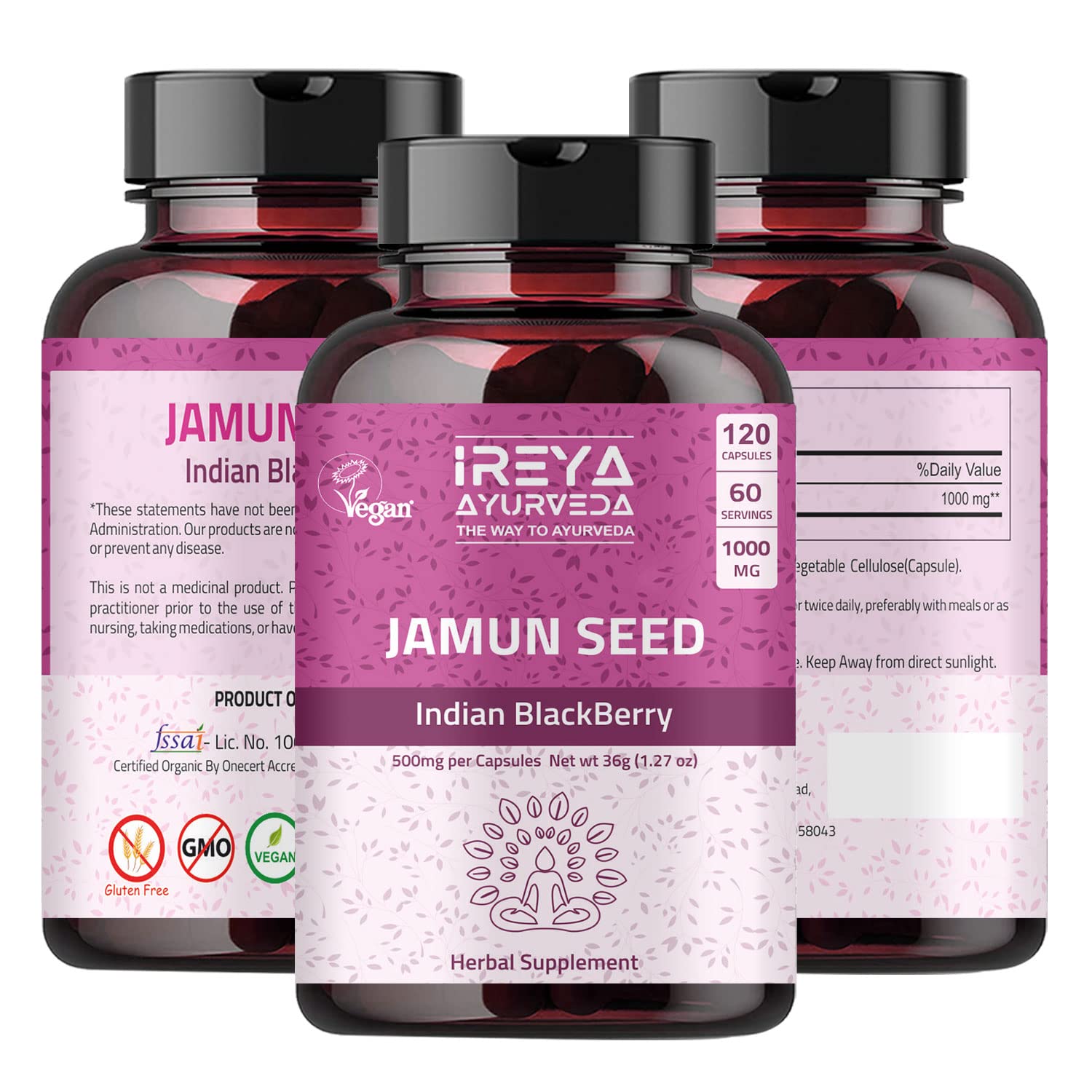 Foto 6 pulgar | Suplemento Ireya Ayurveda Jamun Seed 1000 Mg (120 Cápsulas) - Venta Internacional.