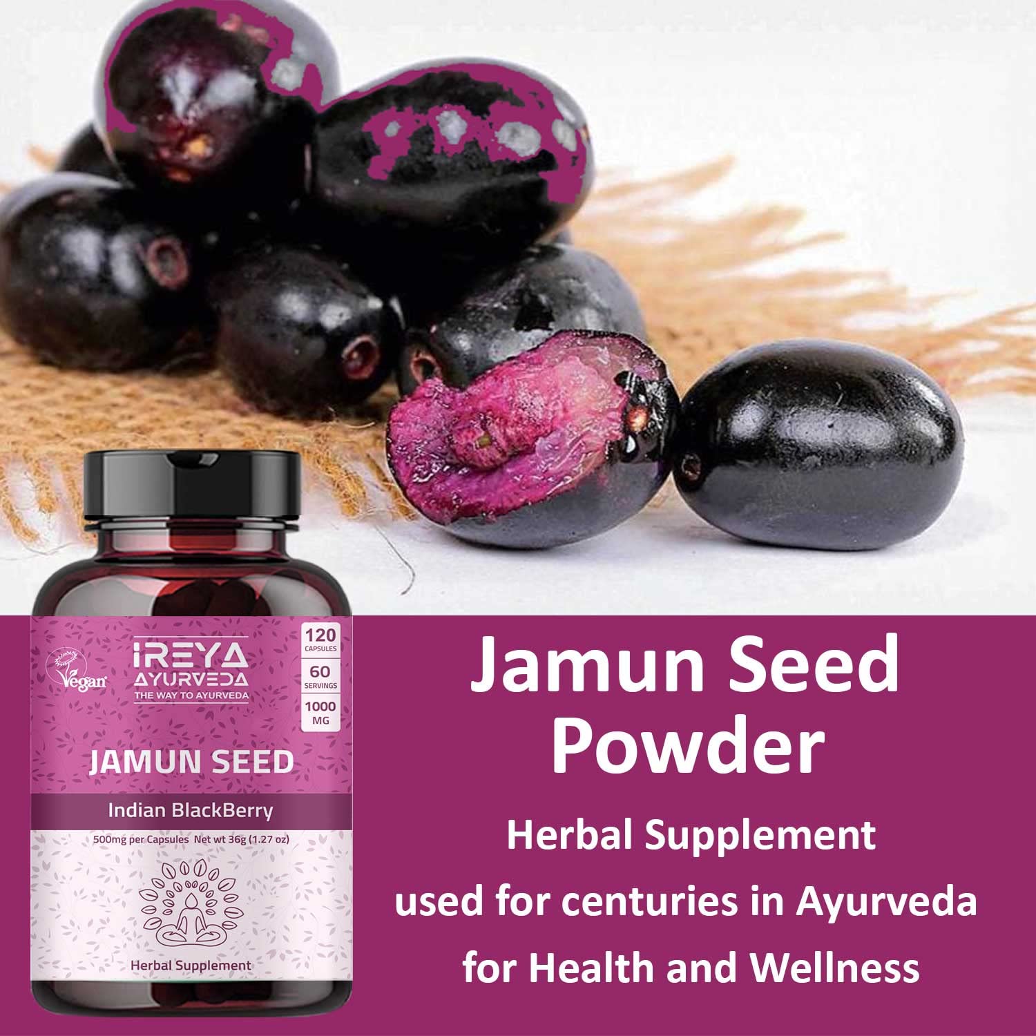 Foto 8 pulgar | Suplemento Ireya Ayurveda Jamun Seed 1000 Mg (120 Cápsulas) - Venta Internacional.