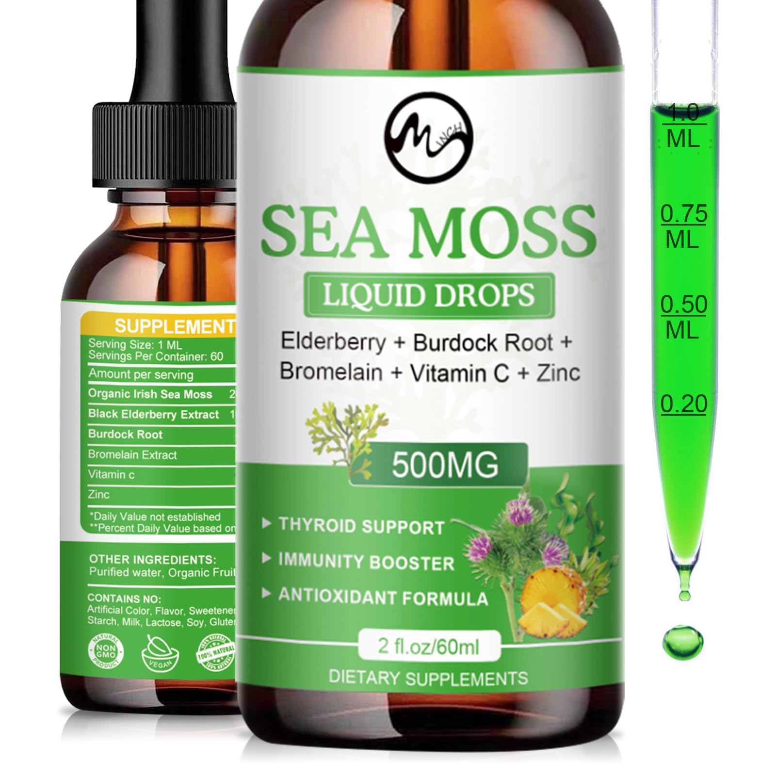 Foto 2 pulgar | Gotas Líquidas Supplement M Inch Sea Moss De 60 Ml Con Saúco - Venta Internacional.