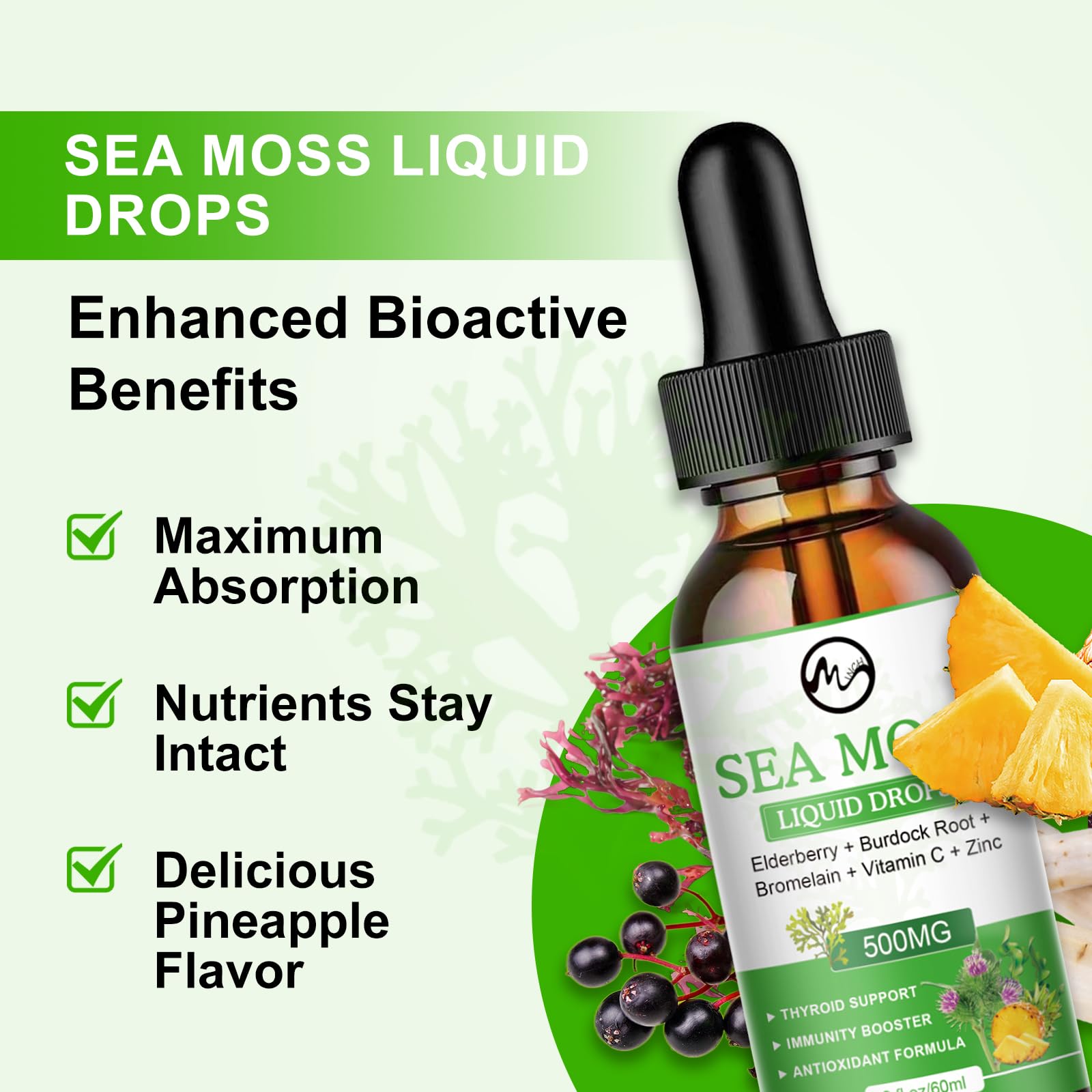 Foto 2 | Gotas Líquidas Supplement M Inch Sea Moss De 60 Ml Con Saúco - Venta Internacional.
