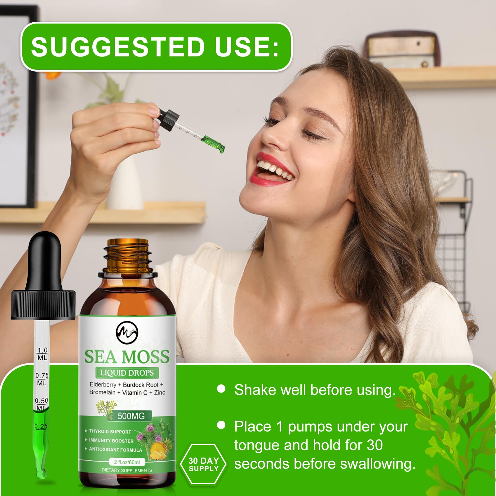 Foto 5 | Gotas Líquidas Supplement M Inch Sea Moss De 60 Ml Con Saúco - Venta Internacional.