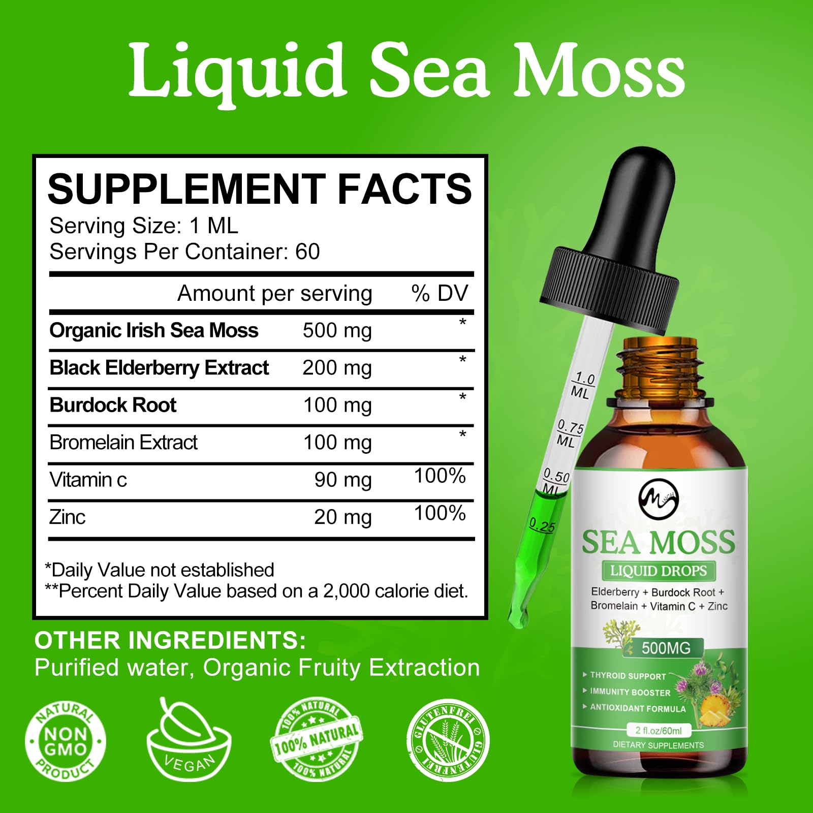 Foto 7 pulgar | Gotas Líquidas Supplement M Inch Sea Moss De 60 Ml Con Saúco - Venta Internacional.
