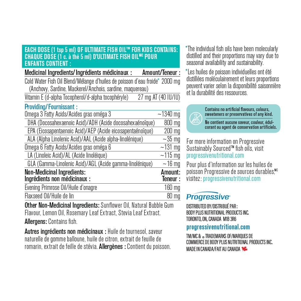 Foto 3 pulgar | Suplemento De Aceite De Pescado Progressive Ultimate Kids 200 Ml - Venta Internacional.