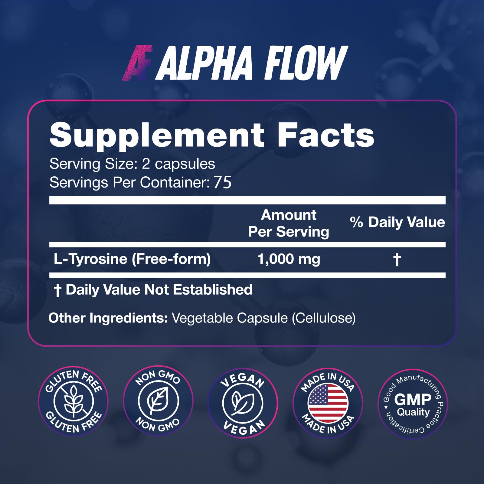 Foto 4 pulgar | [suplemento] Cápsulas Alpha Flow De L-tirosina De 1000 Mg (2 X 300) - Venta Internacional.