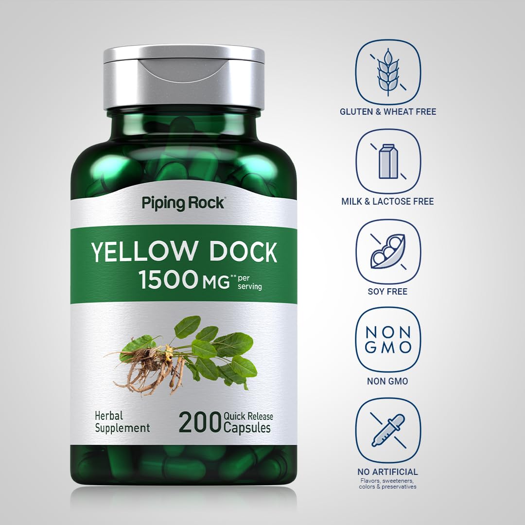 Foto 4 pulgar | Suplemento Piping Rock Yellow Dock Root 1500 Mg 200 Cápsulas - Venta Internacional.