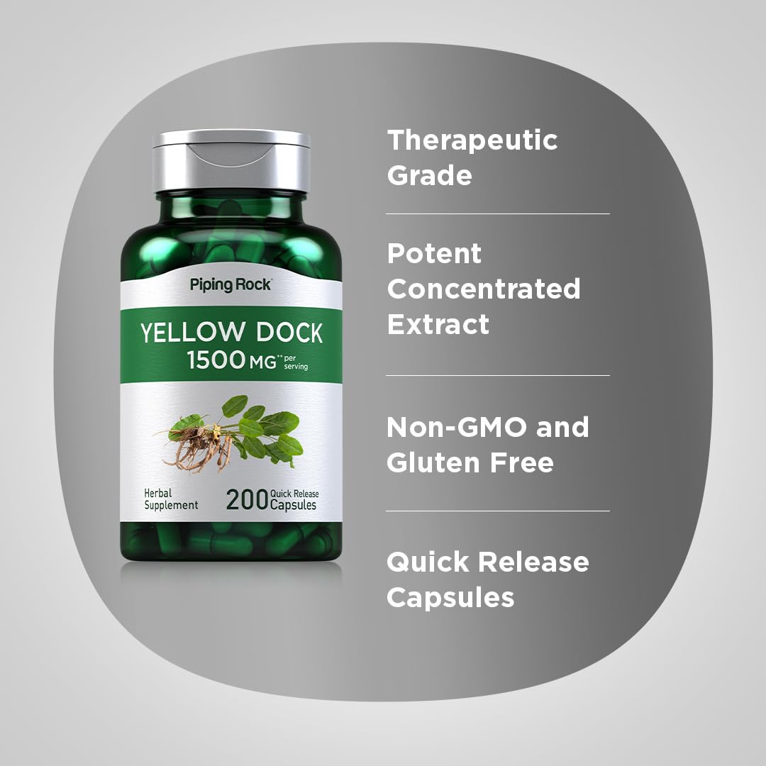 Foto 5 pulgar | Suplemento Piping Rock Yellow Dock Root 1500 Mg 200 Cápsulas - Venta Internacional.