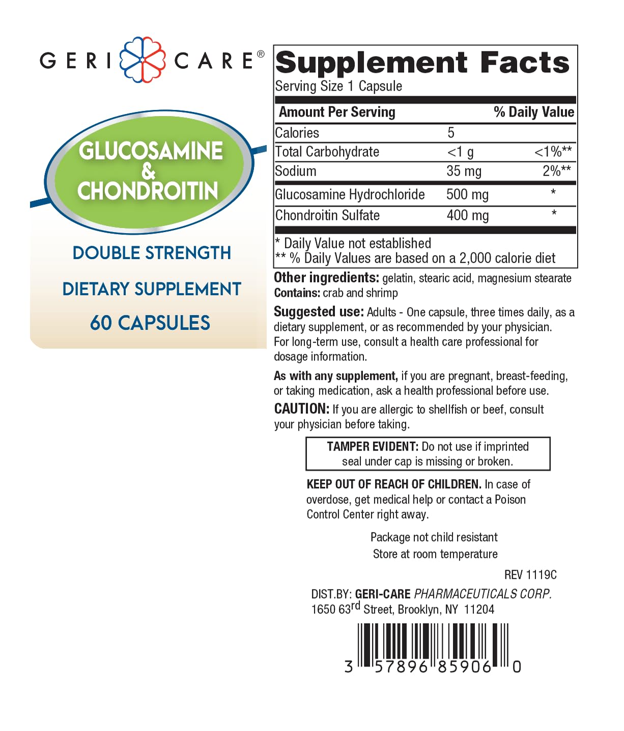 Foto 3 pulgar | Suplemento Gericare Glucosamina Hcl 500 Mg De Condroitina 400 Mg - Venta Internacional.