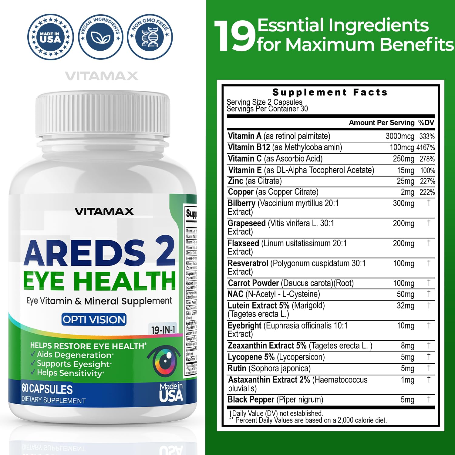 Foto 6 pulgar | Vitaminas Para Ojos Vitamax Areds 2, Luteína, Zeaxantina, Arándano, 120 Unidades - Venta Internacional.