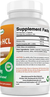 Foto 5 | Suplemento Best Naturals Betaína Hcl 648 Mg 250 Cápsulas X 2 - Venta Internacional.