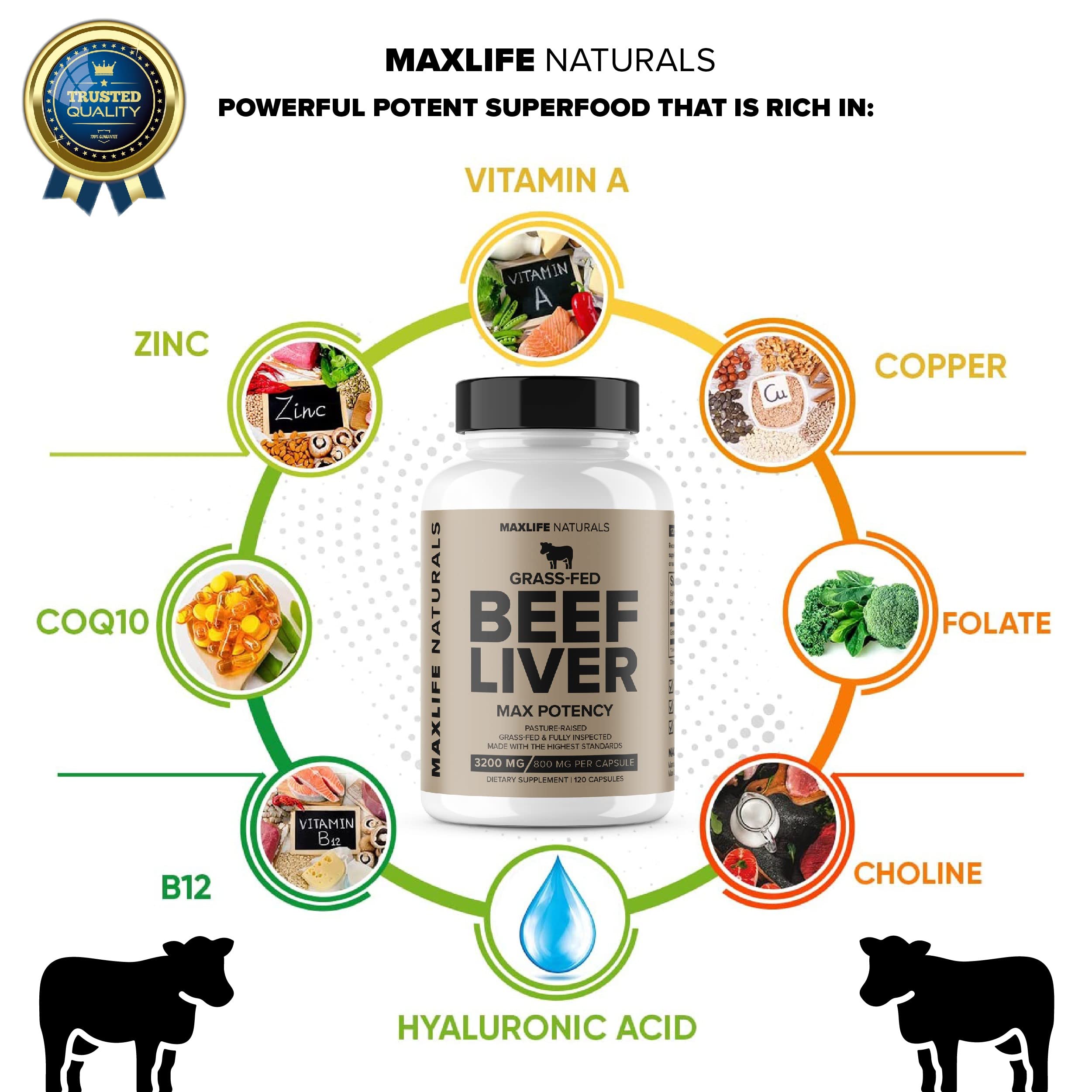 Foto 3 pulgar | Suplemento Maxlife Naturals Hígado De Res Alimentado Con Pasto Desecado - Venta Internacional.