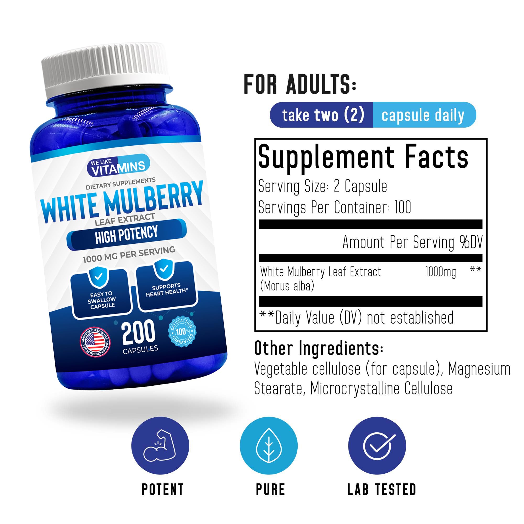 Foto 2 | Suplemento We Like Vitamins White Mulberry 1000 Mg 200 Cápsulas - Venta Internacional.