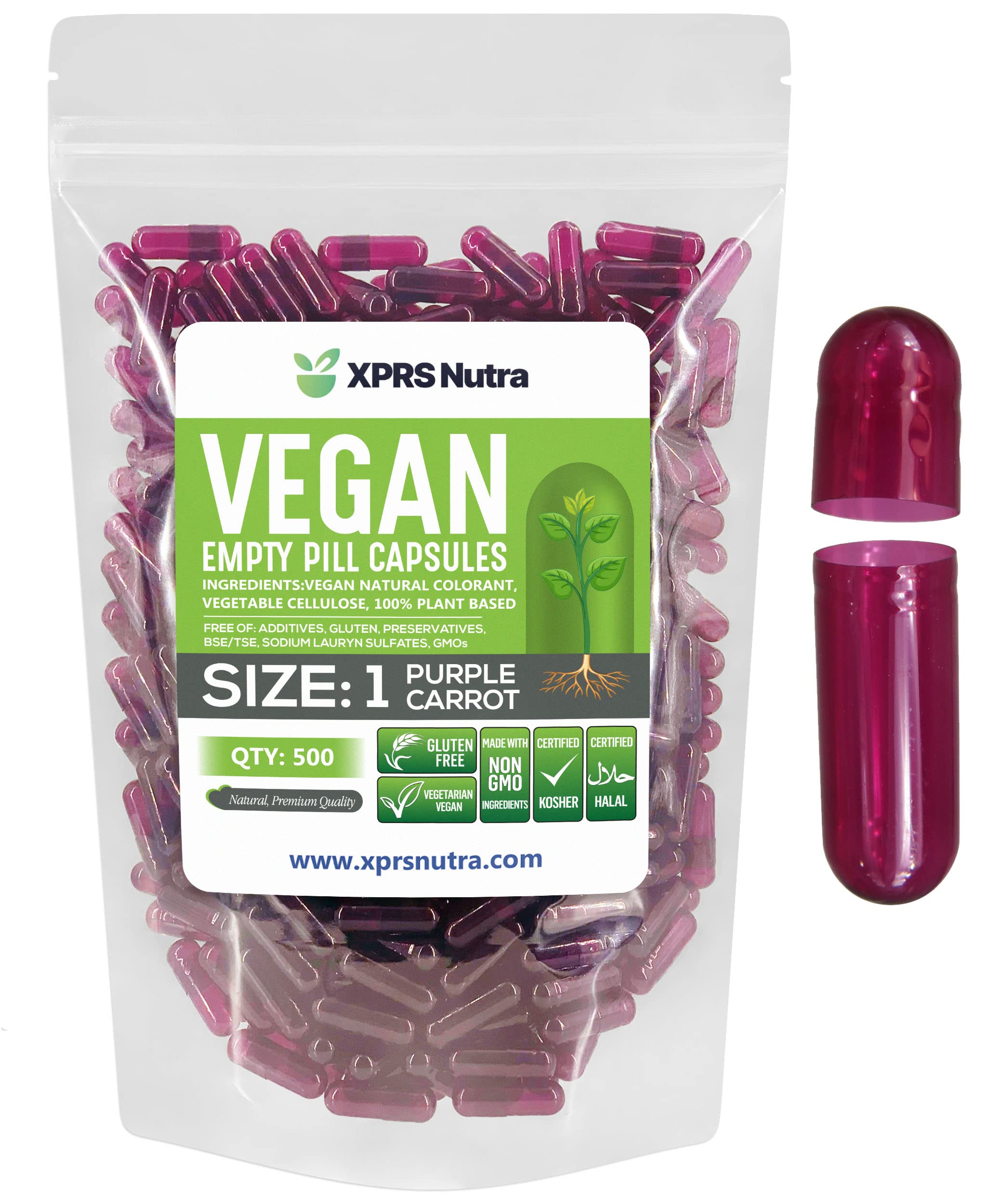 Foto 2 pulgar | Cápsulas Vacías Xprs Nutra, Tamaño 1, 500 Unidades, Color Morado Vegano - Venta Internacional.