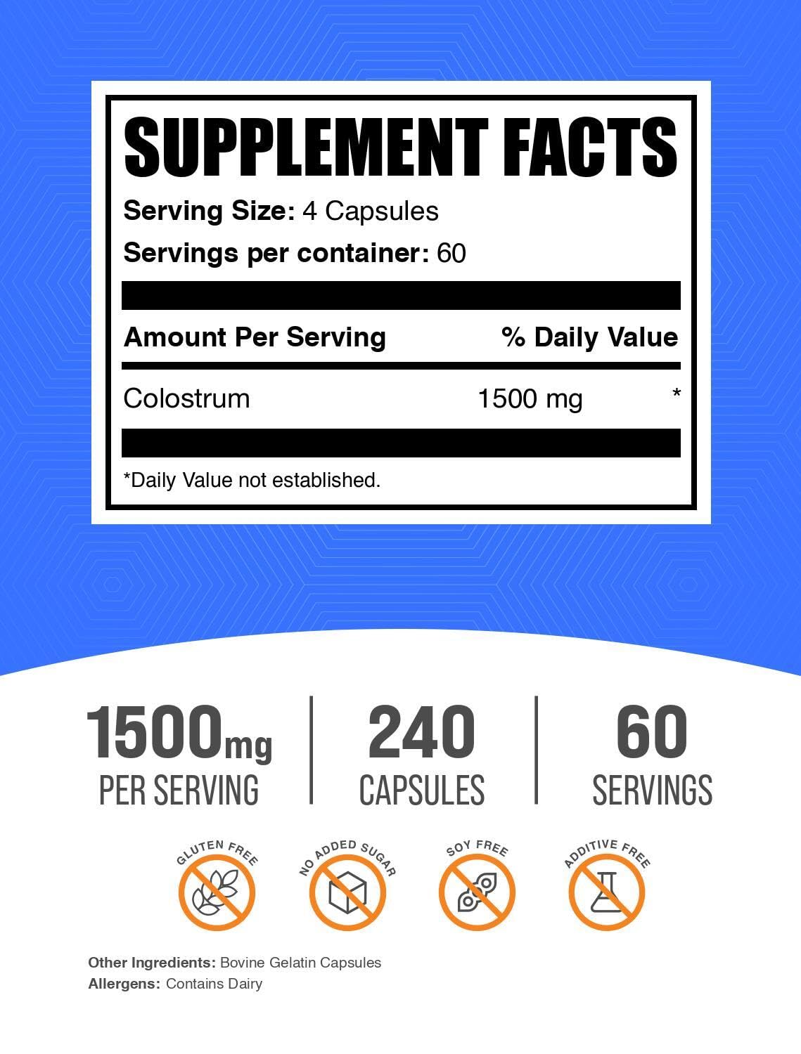 Foto 3 pulgar | Suplemento De Calostro Bulksupplements.com 240 Cápsulas - Venta Internacional.