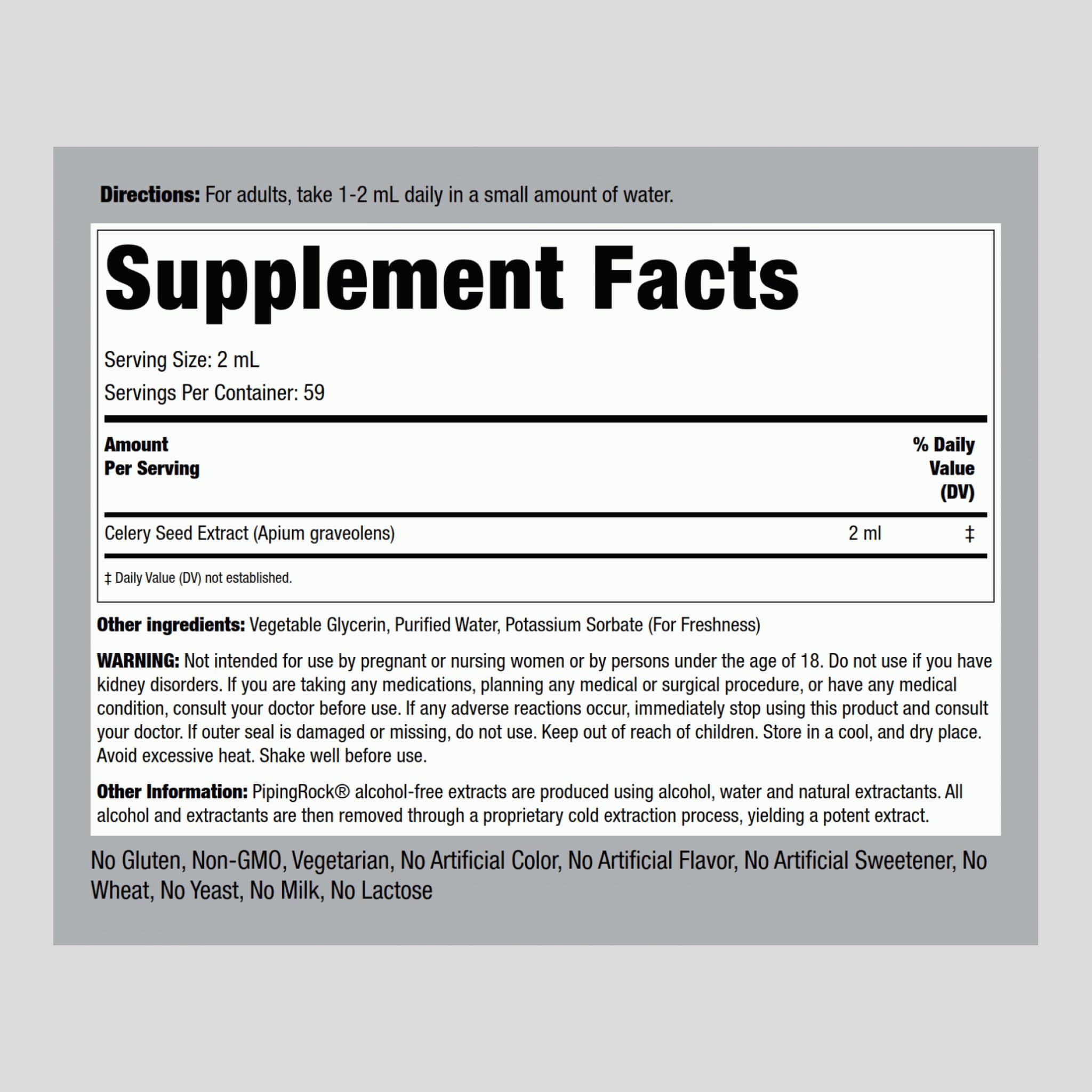 Foto 3 pulgar | Suplemento De Extracto De Semillas De Apio Piping Rock, 120 Ml, Sin Alcohol - Venta Internacional.