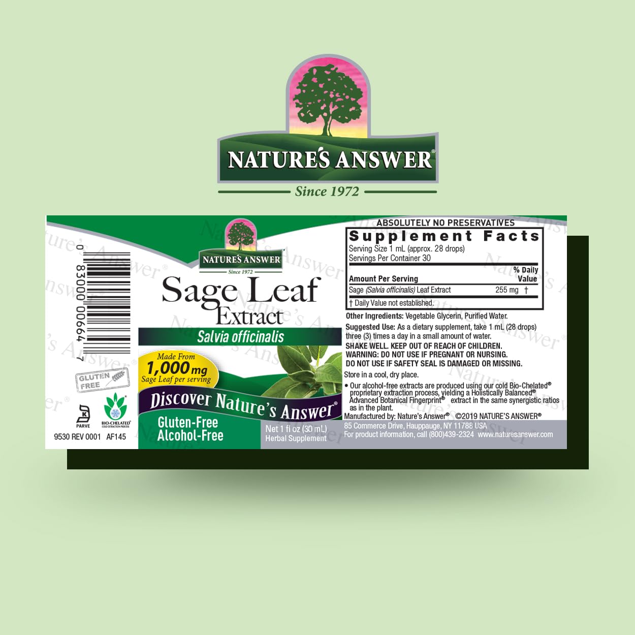 Foto 3 pulgar | Suplemento Nature's Answer Sage Leaf, 30 Ml, Sin Alcohol - Venta Internacional.
