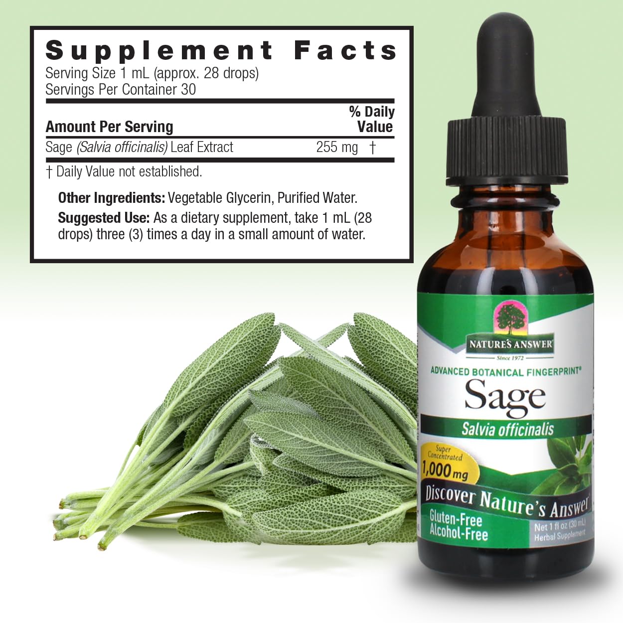 Foto 4 pulgar | Suplemento Nature's Answer Sage Leaf, 30 Ml, Sin Alcohol - Venta Internacional.
