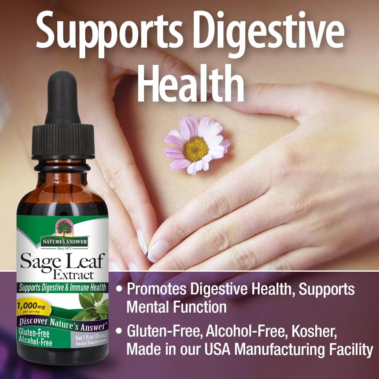Foto 5 pulgar | Suplemento Nature's Answer Sage Leaf, 30 Ml, Sin Alcohol - Venta Internacional.