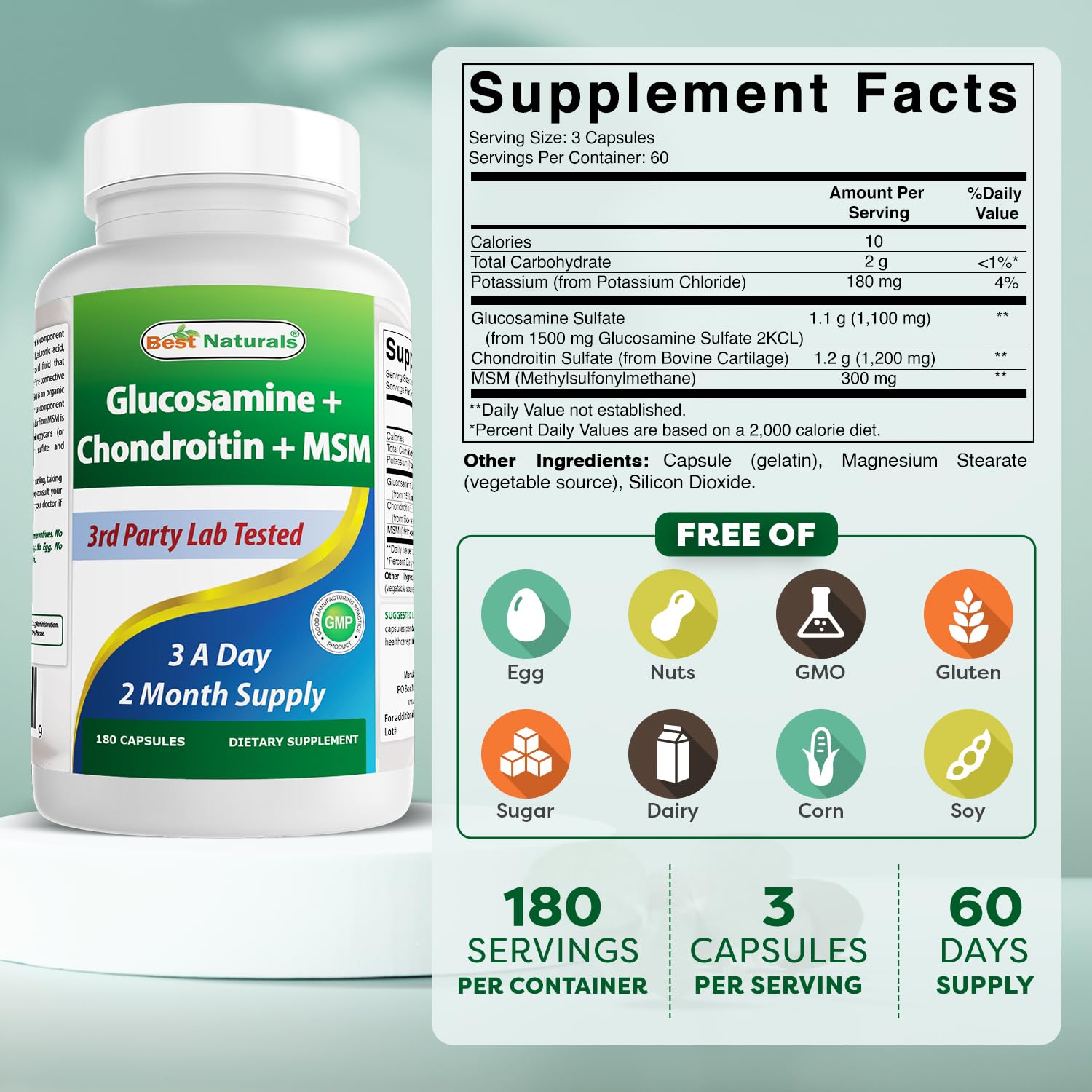 Foto 3 pulgar | Suplementos Best Naturals: Glucosamina, Condroitina, Msm, 2600 Mg - Venta Internacional.