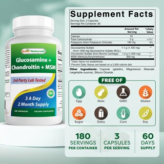 Foto 2 | Suplementos Best Naturals: Glucosamina, Condroitina, Msm, 2600 Mg - Venta Internacional.