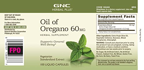 Foto 4 pulgar | Suplemento De Aceite De Orégano Gnc Herbal Plus, 60 Mg, 100 Cápsulas - Venta Internacional.