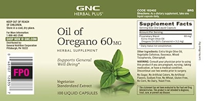Foto 3 | Suplemento De Aceite De Orégano Gnc Herbal Plus, 60 Mg, 100 Cápsulas - Venta Internacional.