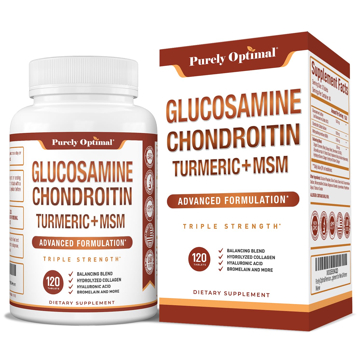 Foto 2 pulgar | Suplemento De Glucosamina Condroitina Msm De Purely Optimal 120 Tabletas - Venta Internacional.