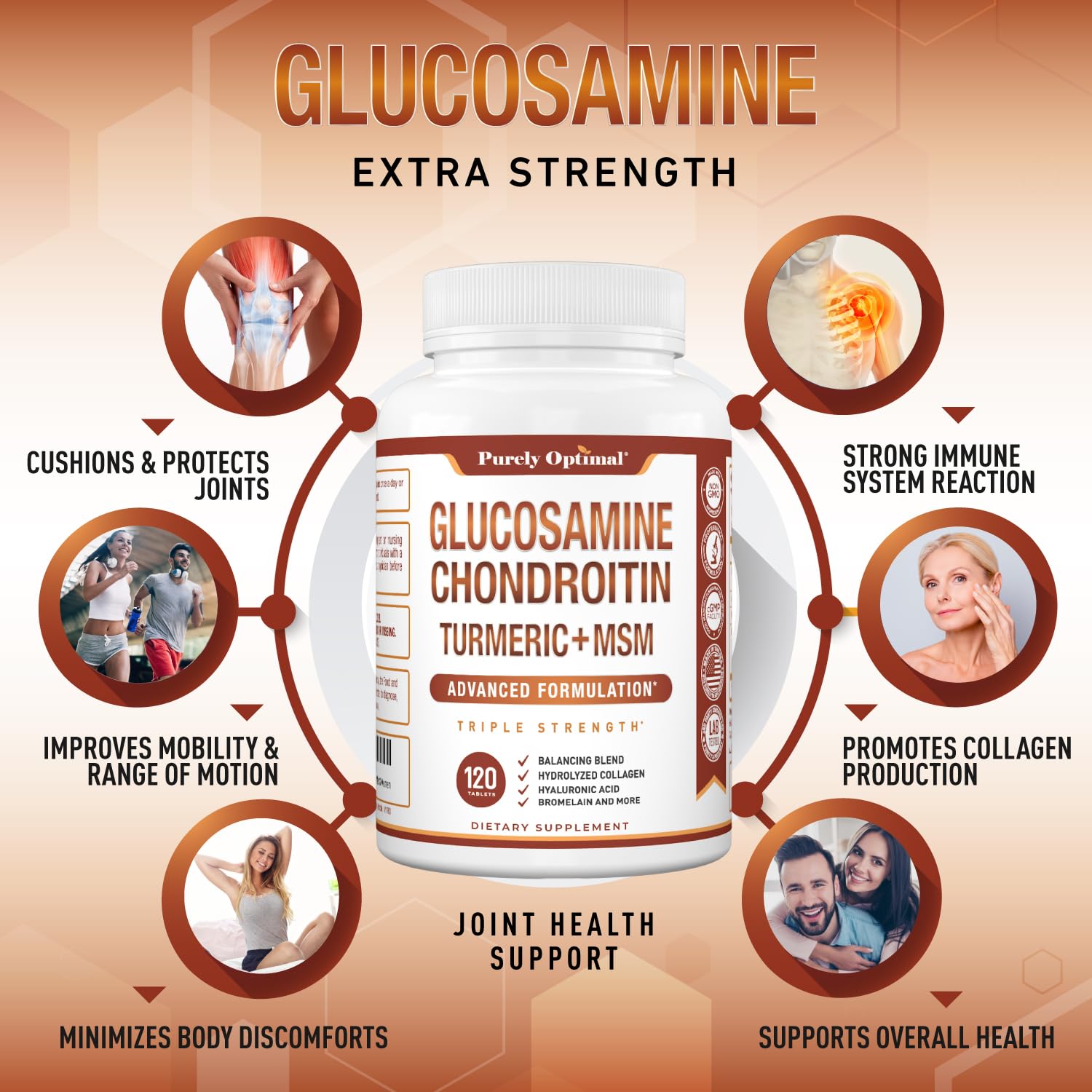 Foto 4 pulgar | Suplemento De Glucosamina Condroitina Msm De Purely Optimal 120 Tabletas - Venta Internacional.